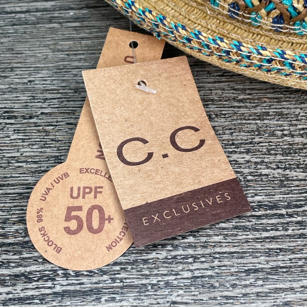 C.C Straw Fedora Hat with Turquoise and Purple Trim - Picture 11 of 11